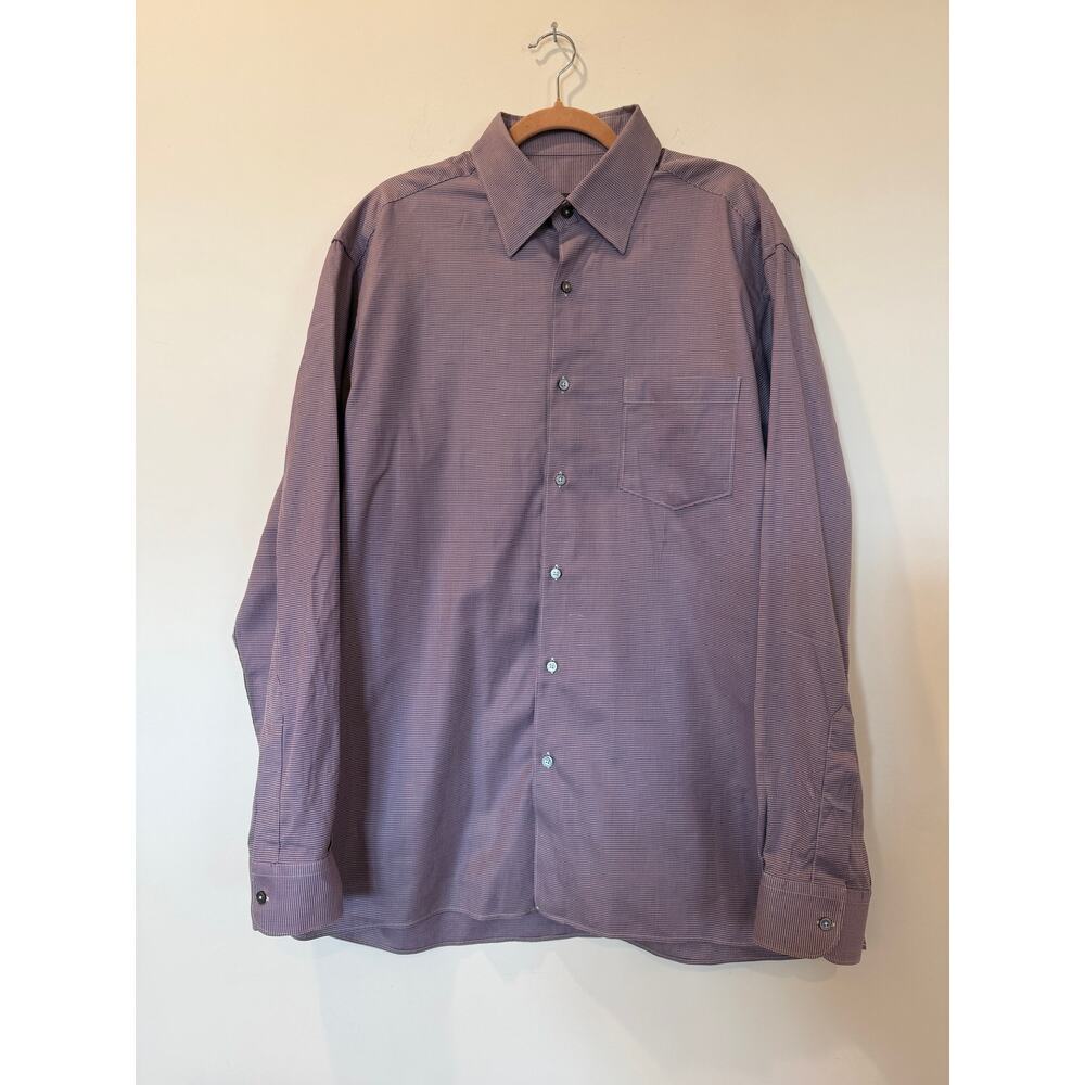 Ermenegildo Zegna 100% cotton button front shirt XXL purple checkered Itlay